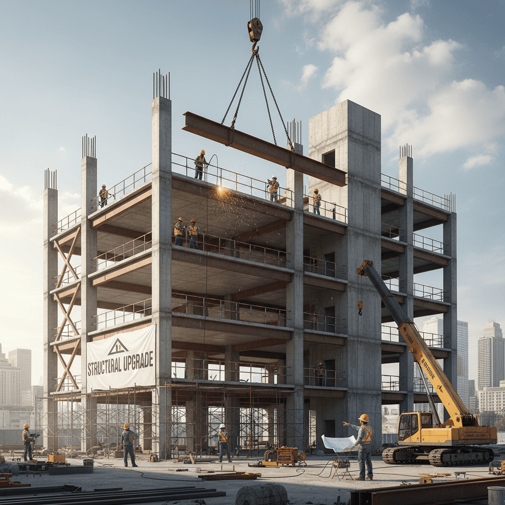 Structural support work on commercial building project