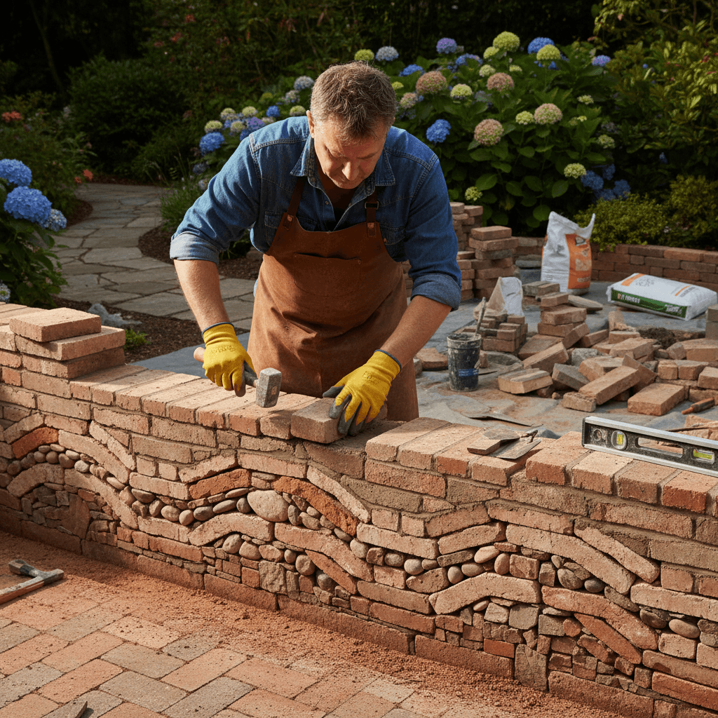Precision masonry installation on building facade