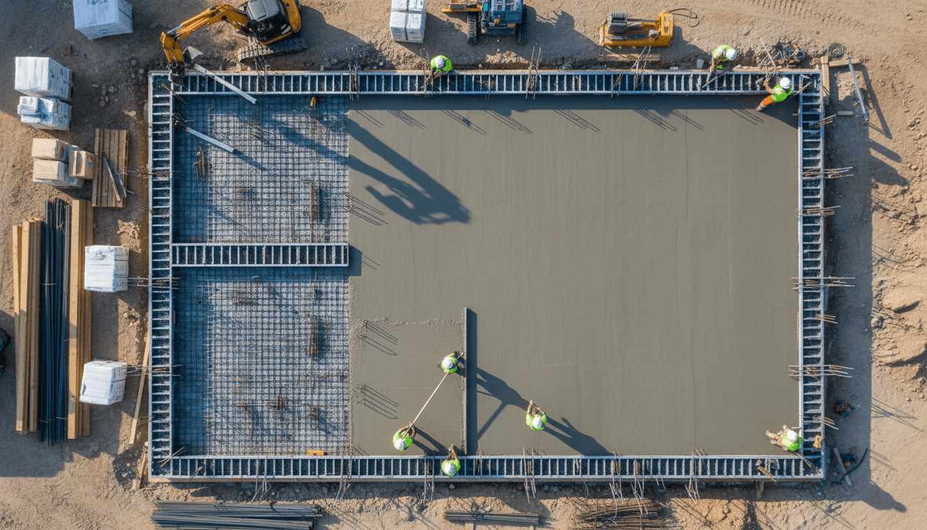 Structural reinforcement installation on construction site