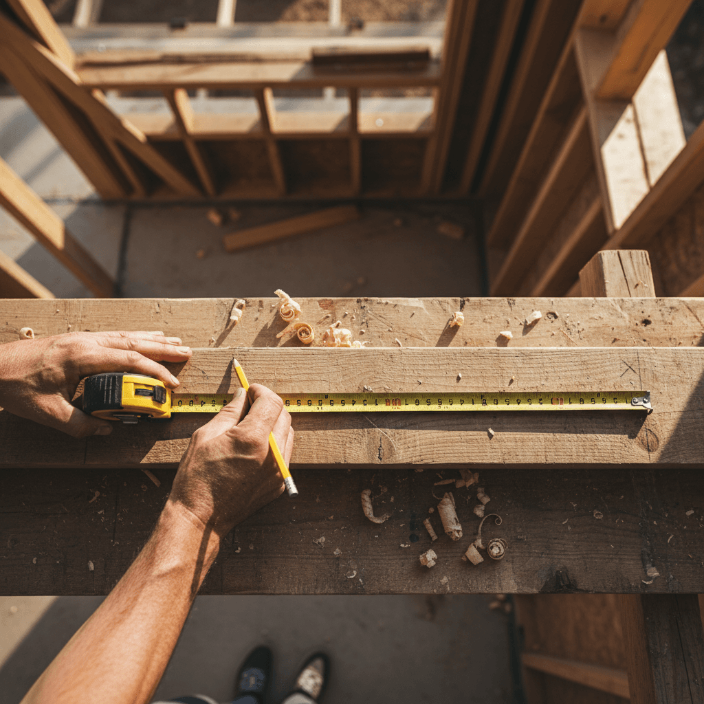 Professional construction specialist performing structural measurements on a construction project in London
