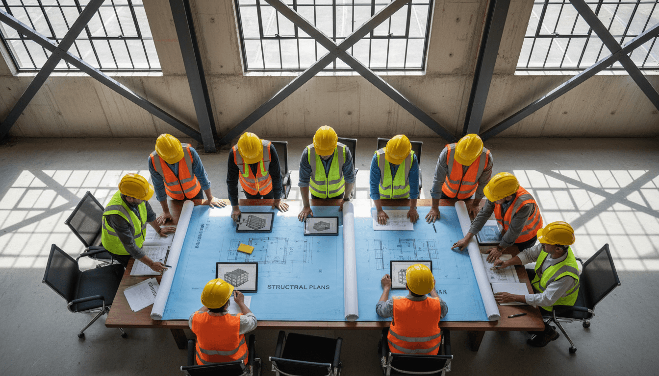 Construction professionals discussing project specifications
