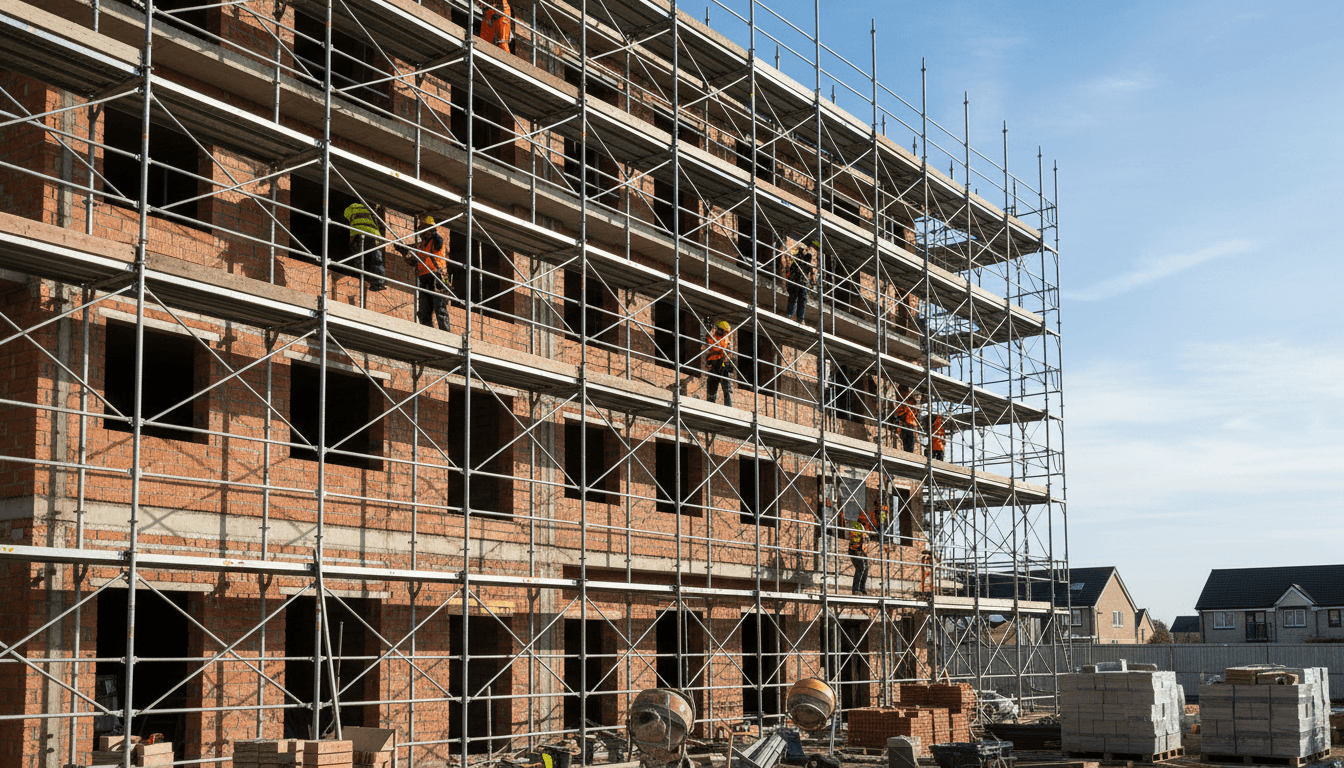 Structural steel installation on active construction site